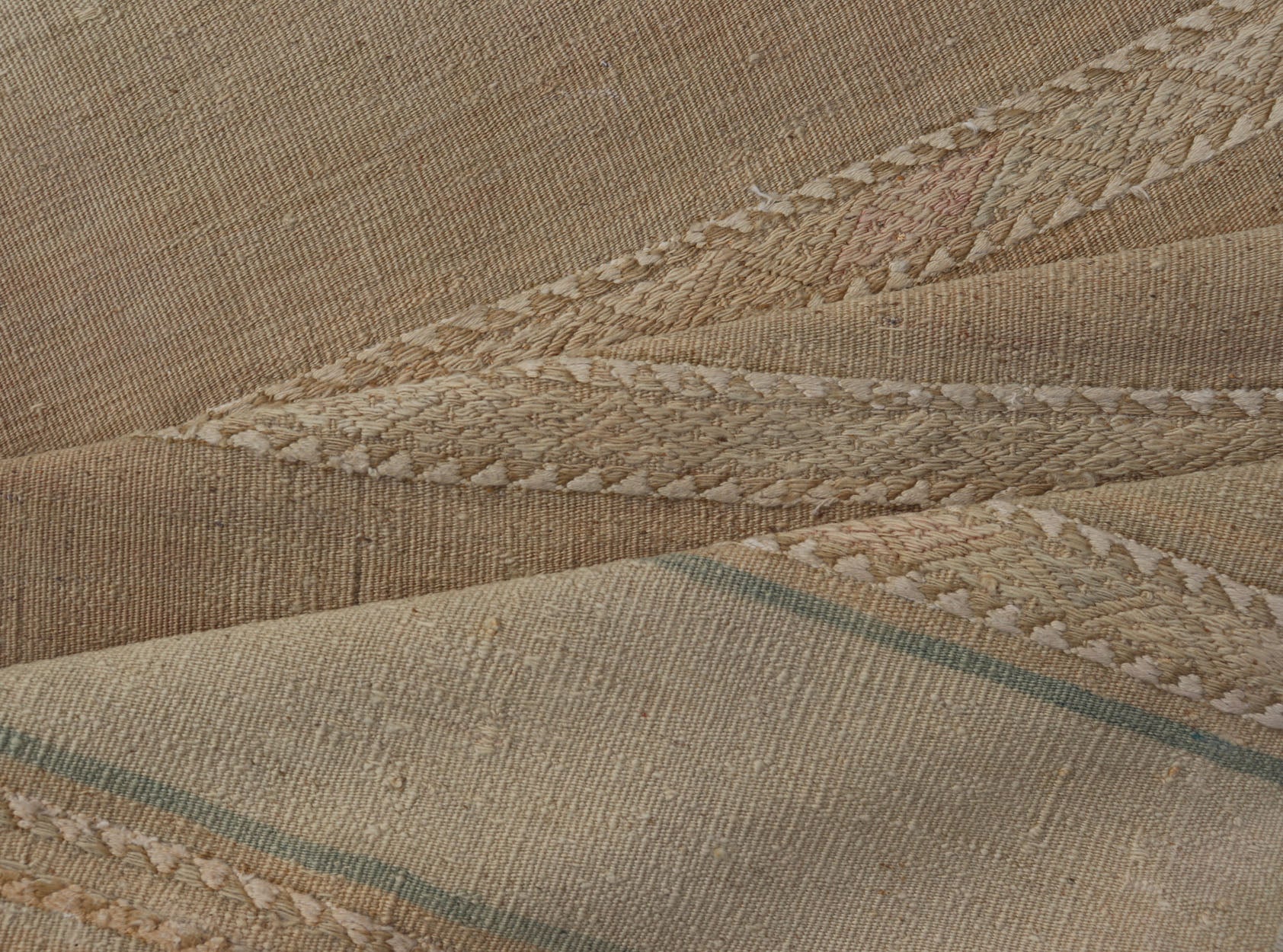 Vintage Hand Woven Turkish Kilim Runner with Stripes Blue, Pink, Cream and Tan Vintage Kilim Runner Hand Woven with Stripes Blue, Pink, Cream and Tan. Keivan Woven Arts / rug EN - P13730, country of origin / type: Turkey / Kilim, circa Mid - 20th Ce... - Keivan Woven ArtsEN - P13730 - 17940Rug