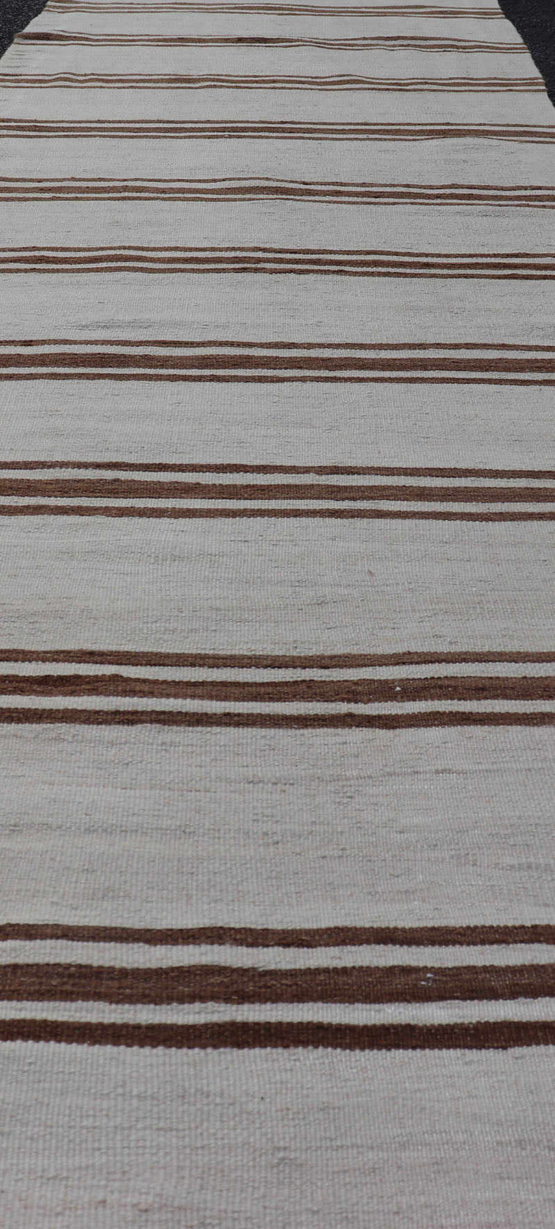 Long Vintage Turkish Natural Kilim with Stripes in Ivory, Taupe and Brown Long Vintage Turkish Natural Kilim with Stripes in Ivory, Taupe and Brown. Keivan Woven Arts / rug EN - P13731, country of origin / type: Turkey / Kilim, circa Mid - 20th Cent... - Keivan Woven ArtsEN - P13731 - 18132Rug