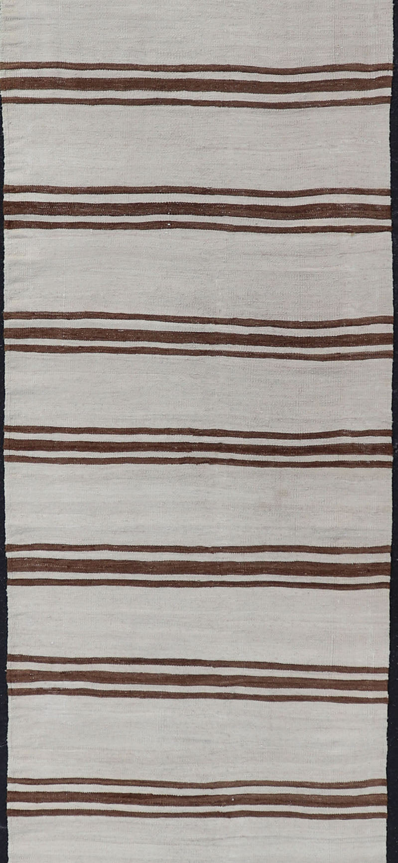 Long Vintage Turkish Natural Kilim with Stripes in Ivory, Taupe and Brown Long Vintage Turkish Natural Kilim with Stripes in Ivory, Taupe and Brown. Keivan Woven Arts / rug EN - P13731, country of origin / type: Turkey / Kilim, circa Mid - 20th Cent... - Keivan Woven ArtsEN - P13731 - 18132Rug
