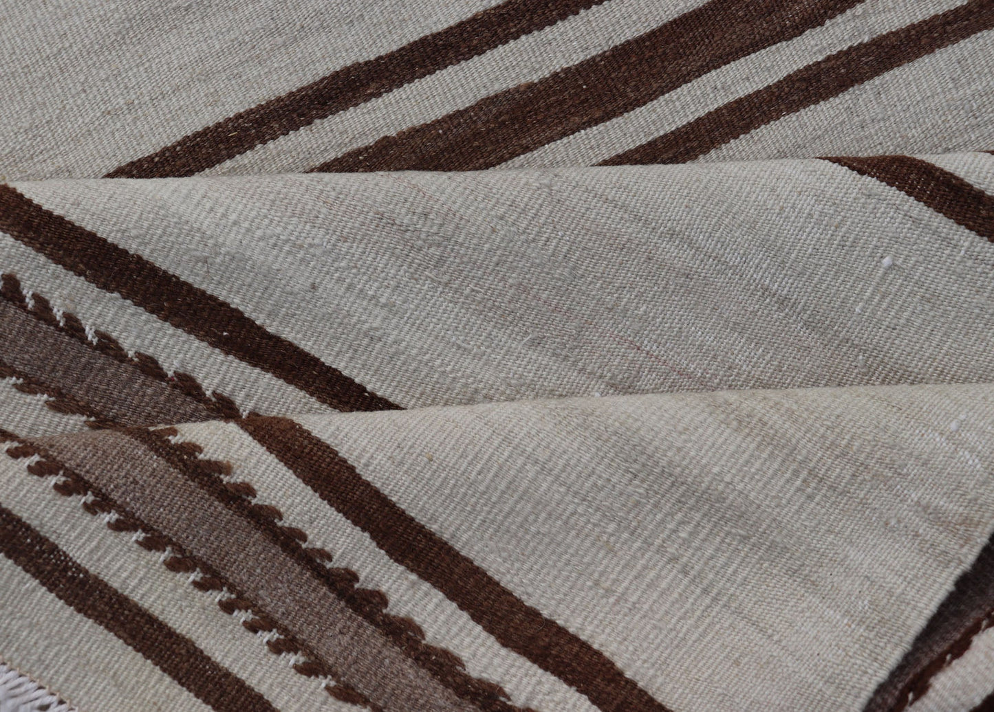 Long Vintage Turkish Natural Kilim with Stripes in Ivory, Taupe and Brown Long Vintage Turkish Natural Kilim with Stripes in Ivory, Taupe and Brown. Keivan Woven Arts / rug EN - P13731, country of origin / type: Turkey / Kilim, circa Mid - 20th Cent... - Keivan Woven ArtsEN - P13731 - 18132Rug