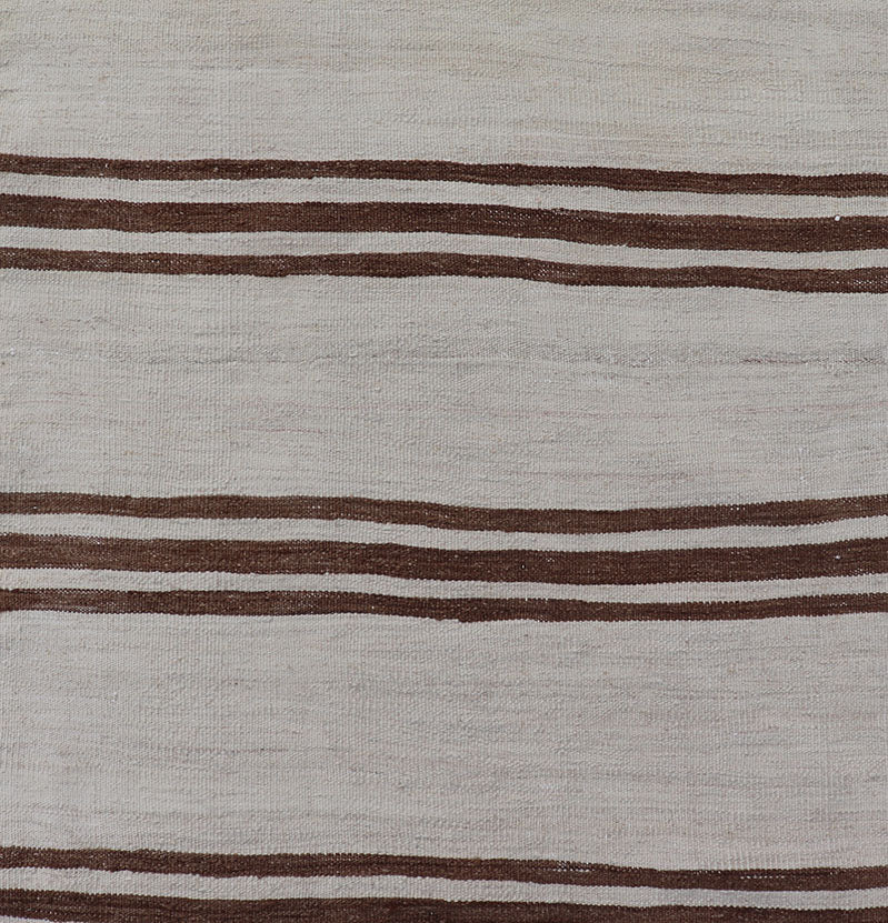 Long Vintage Turkish Natural Kilim with Stripes in Ivory, Taupe and Brown Long Vintage Turkish Natural Kilim with Stripes in Ivory, Taupe and Brown. Keivan Woven Arts / rug EN - P13731, country of origin / type: Turkey / Kilim, circa Mid - 20th Cent... - Keivan Woven ArtsEN - P13731 - 18132Rug