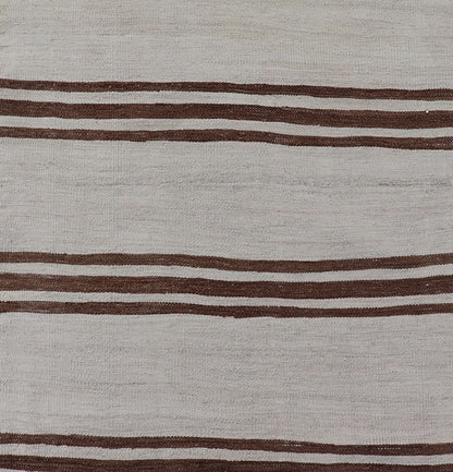 Long Vintage Turkish Natural Kilim with Stripes in Ivory, Taupe and Brown Long Vintage Turkish Natural Kilim with Stripes in Ivory, Taupe and Brown. Keivan Woven Arts / rug EN - P13731, country of origin / type: Turkey / Kilim, circa Mid - 20th Cent... - Keivan Woven ArtsEN - P13731 - 18132Rug