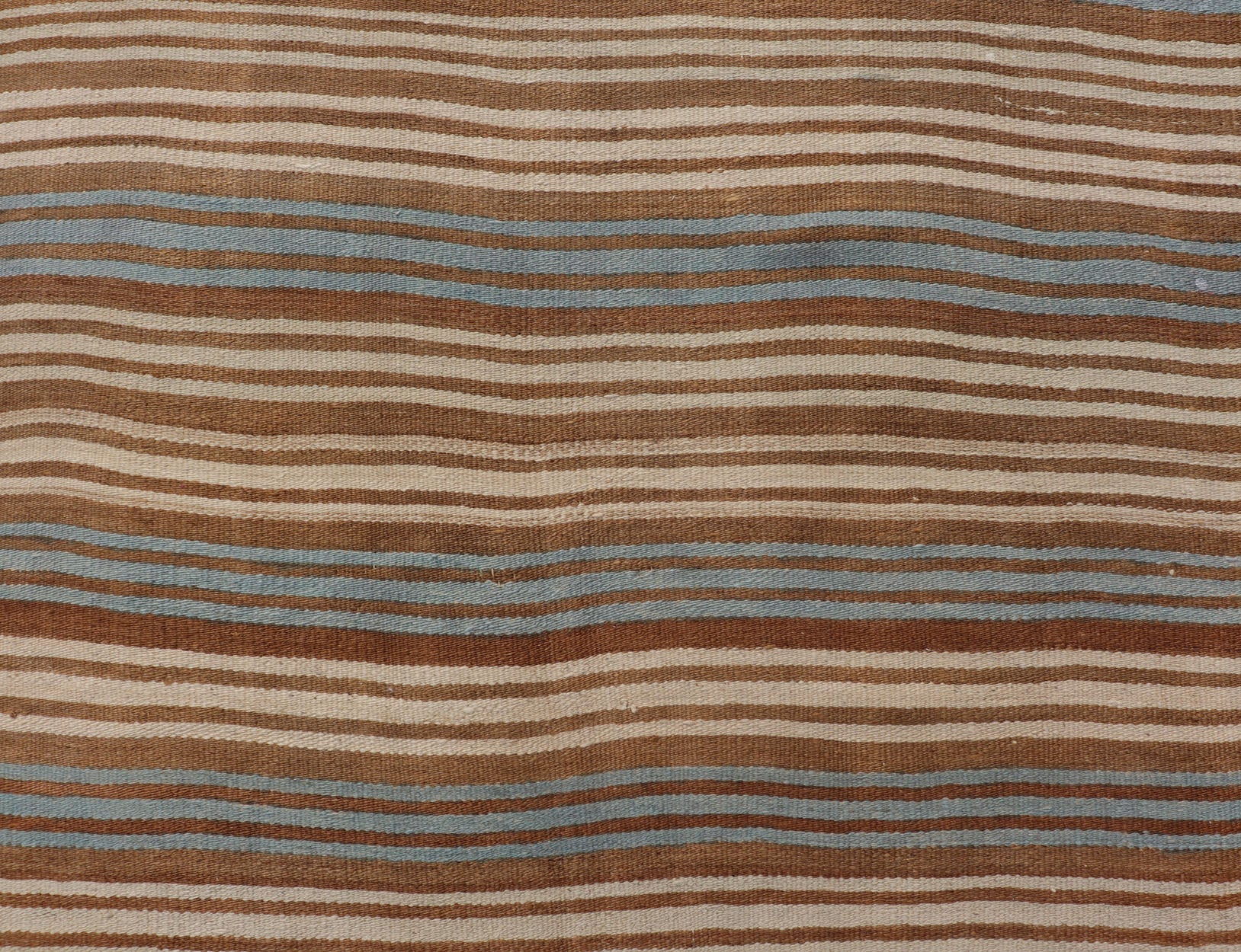 Vintage Hand Woven Turkish Kilim with Stripes in Brown, Cream and Light Blue Vintage Turkish Kilim Hand Woven with stripes with brown, blue and cream. Keivan Woven Arts / rug EN - P13763, country of origin / type: Turkey / Kilim, circa Mid - 20th Ce... - Keivan Woven ArtsEN - P13763 - 17958Rug