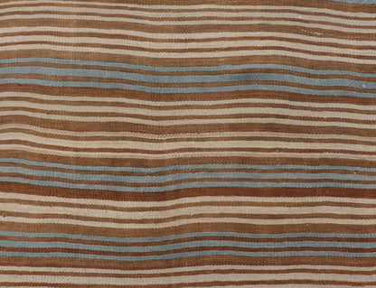Vintage Hand Woven Turkish Kilim with Stripes in Brown, Cream and Light Blue Vintage Turkish Kilim Hand Woven with stripes with brown, blue and cream. Keivan Woven Arts / rug EN - P13763, country of origin / type: Turkey / Kilim, circa Mid - 20th Ce... - Keivan Woven ArtsEN - P13763 - 17958Rug