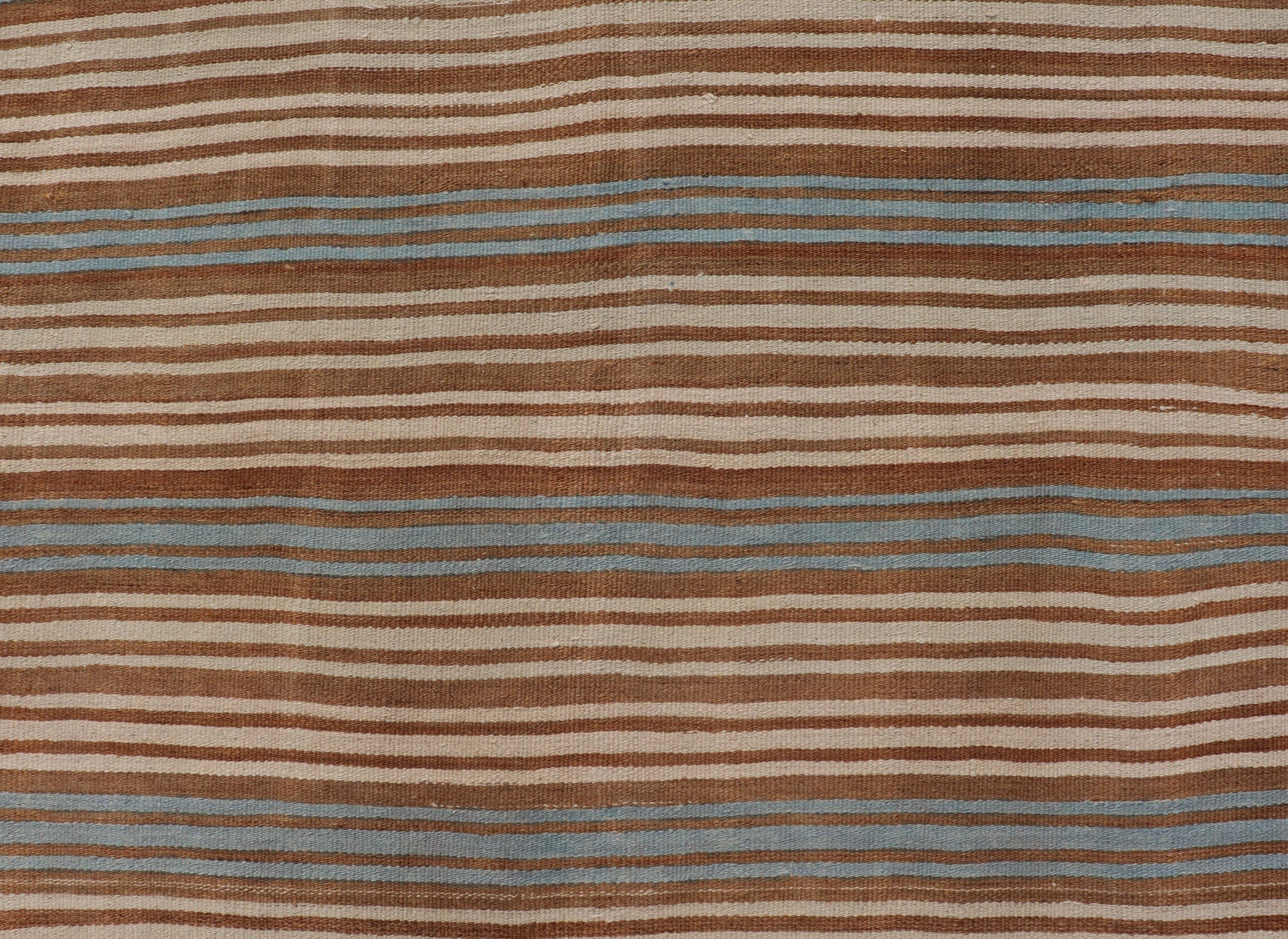 Vintage Hand Woven Turkish Kilim with Stripes in Brown, Cream and Light Blue Vintage Turkish Kilim Hand Woven with stripes with brown, blue and cream. Keivan Woven Arts / rug EN - P13763, country of origin / type: Turkey / Kilim, circa Mid - 20th Ce... - Keivan Woven ArtsEN - P13763 - 17958Rug