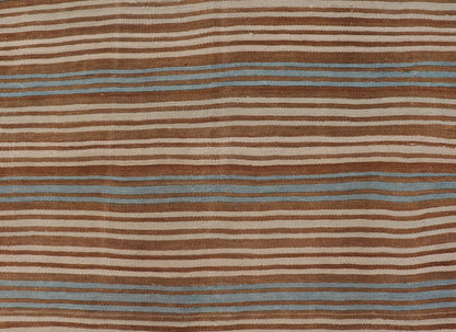 Vintage Hand Woven Turkish Kilim with Stripes in Brown, Cream and Light Blue Vintage Turkish Kilim Hand Woven with stripes with brown, blue and cream. Keivan Woven Arts / rug EN - P13763, country of origin / type: Turkey / Kilim, circa Mid - 20th Ce... - Keivan Woven ArtsEN - P13763 - 17958Rug