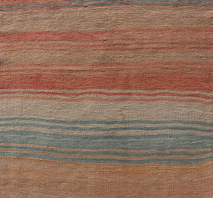 Vintage Turkish Kilim Runner with Stripes in Orange, Taupe, Tan, Cream & Blue Vintage Turkish Kilim Runner with multi color with stripes. rug Keivan Woven Arts / EN - P13773, country of origin / type: Turkey / Kilim, circa Mid - 20th Century. ... - Keivan Woven ArtsEN - P13773 - 17964Rug
