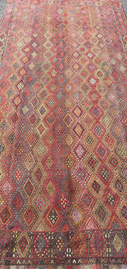 Vintage Turkish Gallery Kilim with All - Over Diamond Design in Multicolor. Vintage Turkish Gallery Kilim, Keivan Woven Arts / rug EN - P13788, country of origin / type: Turkey / Kilim, circa Mid - 20th Century. Measures: 5'0 x 13'0. Woven during the m... - Keivan Woven ArtsEN - P13788 - 17982Rug