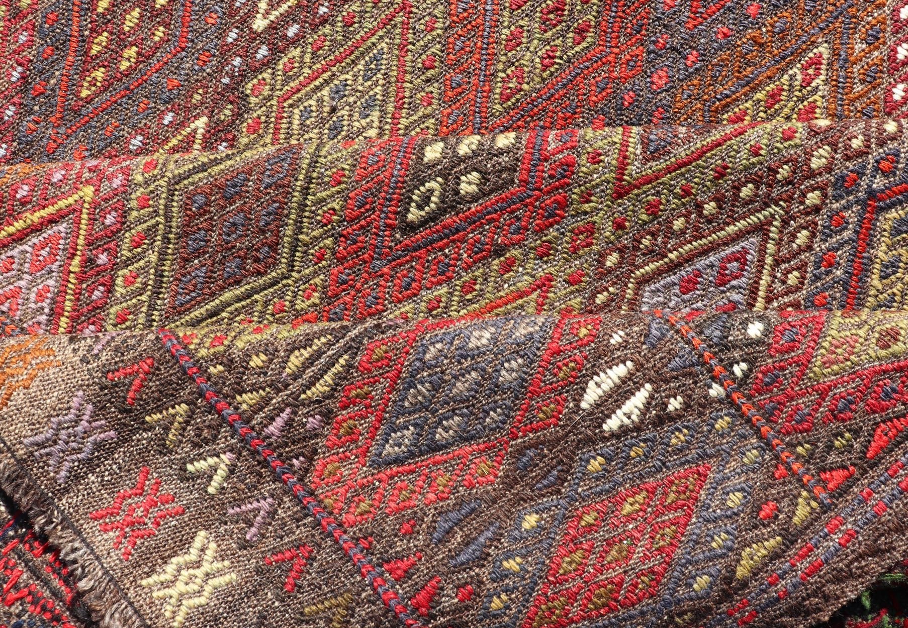 Vintage Turkish Gallery Kilim with All - Over Diamond Design in Multicolor. Vintage Turkish Gallery Kilim, Keivan Woven Arts / rug EN - P13788, country of origin / type: Turkey / Kilim, circa Mid - 20th Century. Measures: 5'0 x 13'0. Woven during the m... - Keivan Woven ArtsEN - P13788 - 17982Rug