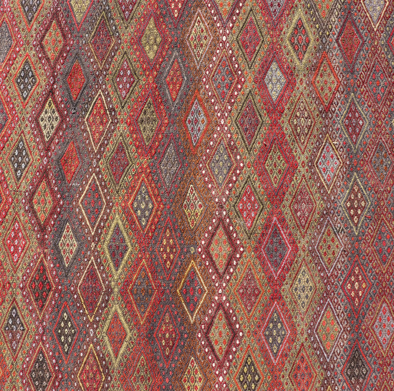 Vintage Turkish Gallery Kilim with All - Over Diamond Design in Multicolor. Vintage Turkish Gallery Kilim, Keivan Woven Arts / rug EN - P13788, country of origin / type: Turkey / Kilim, circa Mid - 20th Century. Measures: 5'0 x 13'0. Woven during the m... - Keivan Woven ArtsEN - P13788 - 17982Rug
