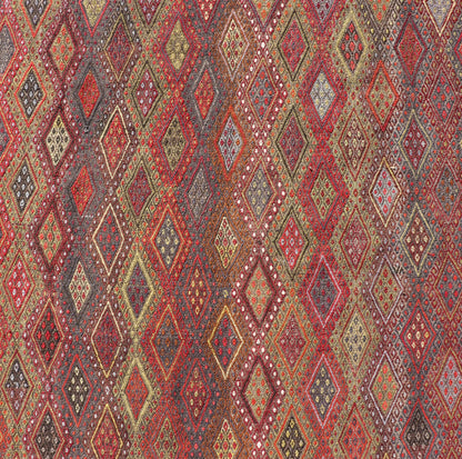 Vintage Turkish Gallery Kilim with All - Over Diamond Design in Multicolor. Vintage Turkish Gallery Kilim, Keivan Woven Arts / rug EN - P13788, country of origin / type: Turkey / Kilim, circa Mid - 20th Century. Measures: 5'0 x 13'0. Woven during the m... - Keivan Woven ArtsEN - P13788 - 17982Rug