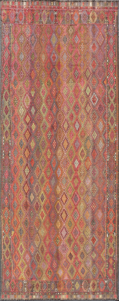Vintage Turkish Gallery Kilim with All - Over Diamond Design in Multicolor. Vintage Turkish Gallery Kilim, Keivan Woven Arts / rug EN - P13788, country of origin / type: Turkey / Kilim, circa Mid - 20th Century. Measures: 5'0 x 13'0. Woven during the m... - Keivan Woven ArtsEN - P13788 - 17982Rug
