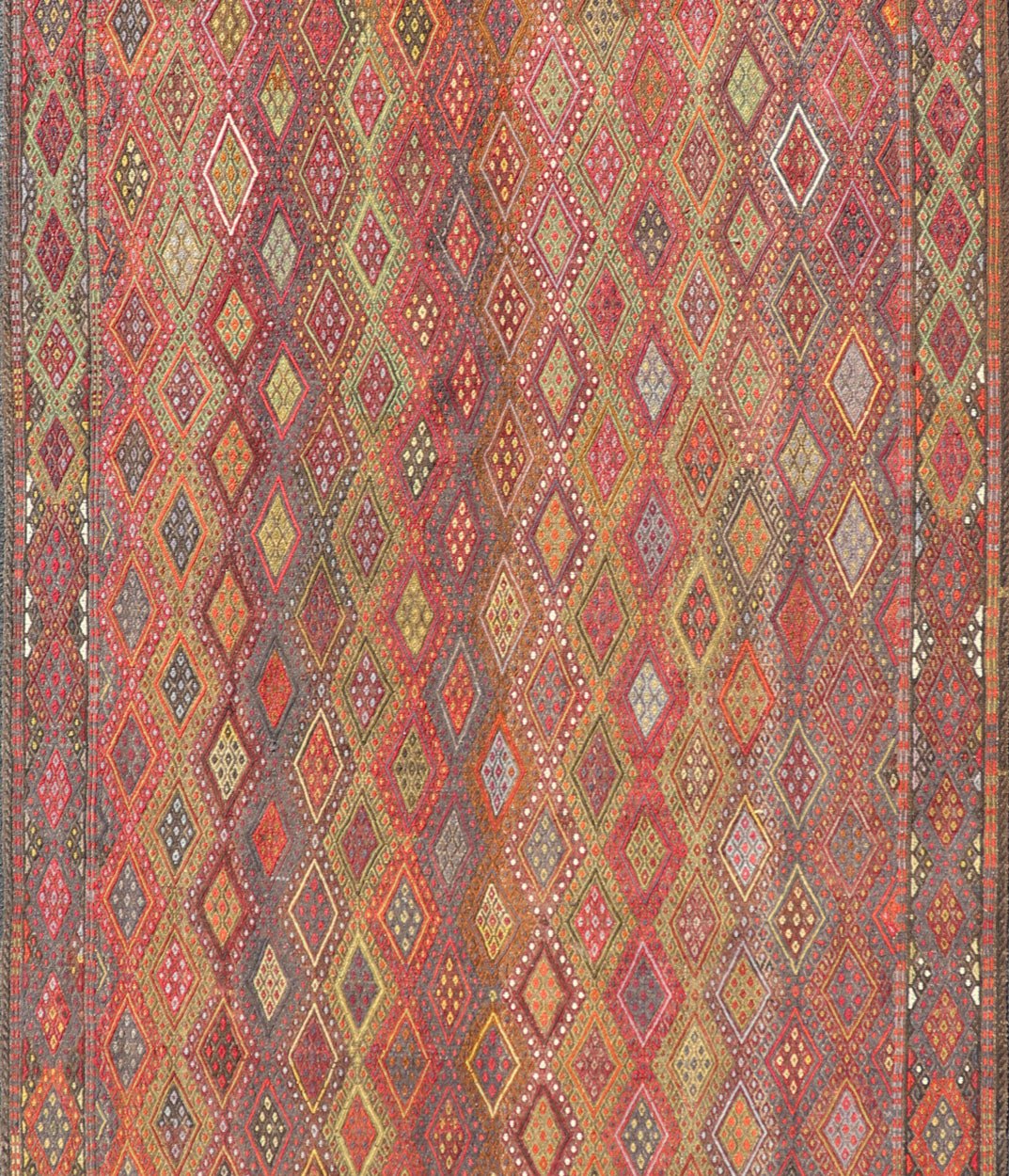 Vintage Turkish Gallery Kilim with All - Over Diamond Design in Multicolor. Vintage Turkish Gallery Kilim, Keivan Woven Arts / rug EN - P13788, country of origin / type: Turkey / Kilim, circa Mid - 20th Century. Measures: 5'0 x 13'0. Woven during the m... - Keivan Woven ArtsEN - P13788 - 17982Rug