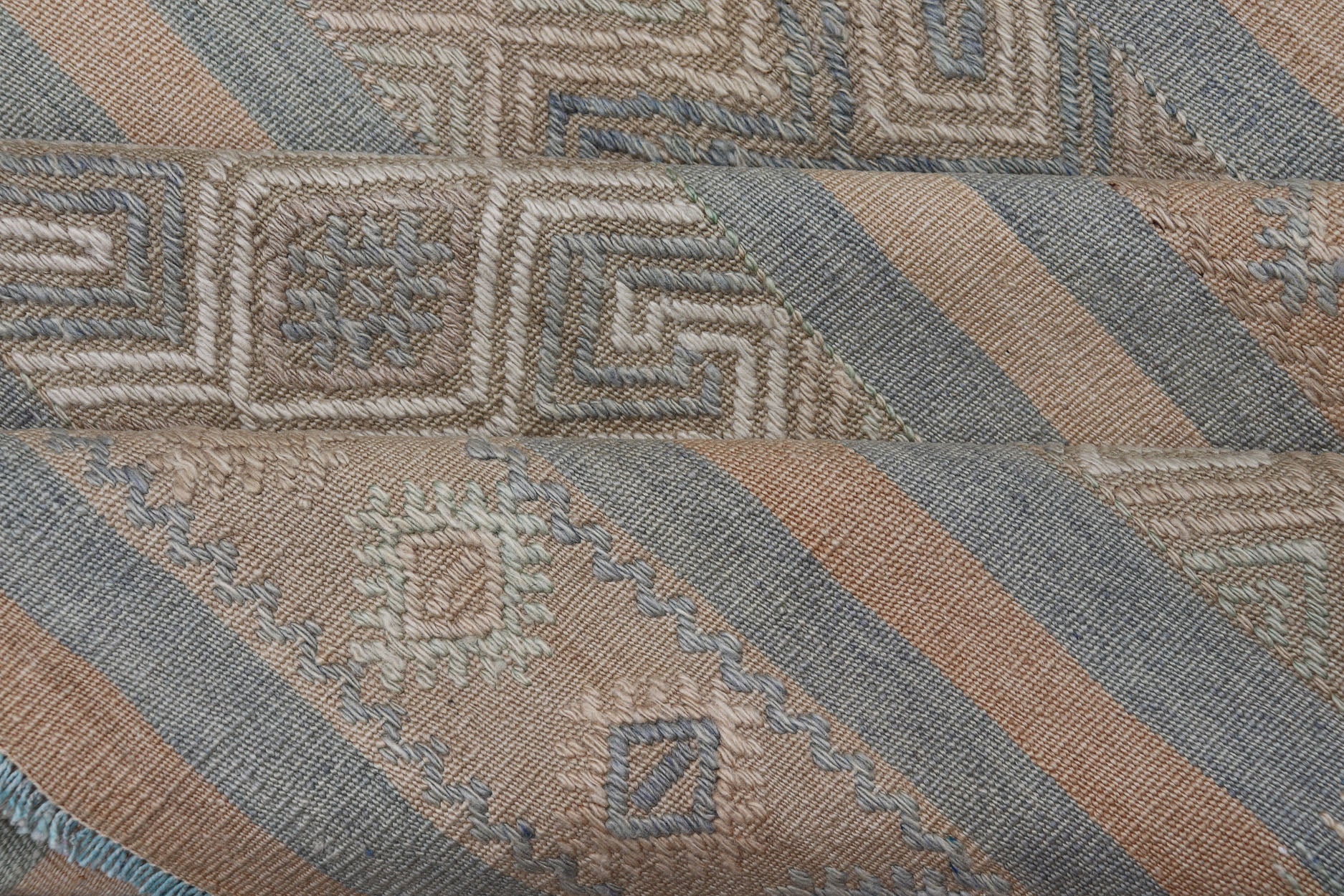 Vintage Turkish Kilim Rug with Horizontal Stripes in Taupe and Neutral Colors This flat - woven Kilim from Turkey features an enticing composition consisting of stripes with fascinating geometric designs rendered in natural tones of brown and tan... - Keivan Woven ArtsEN - P13790 - 17988Rug