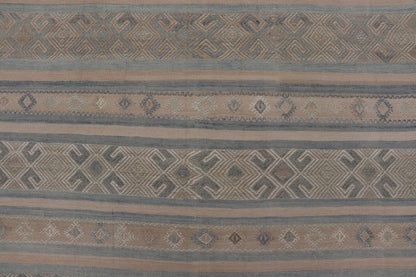 Vintage Turkish Kilim Rug with Horizontal Stripes in Taupe and Neutral Colors This flat - woven Kilim from Turkey features an enticing composition consisting of stripes with fascinating geometric designs rendered in natural tones of brown and tan... - Keivan Woven ArtsEN - P13790 - 17988Rug