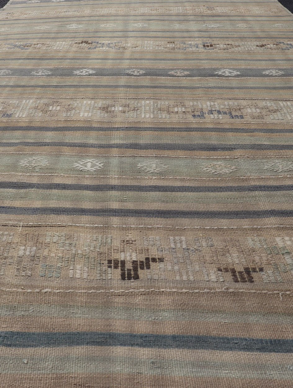 Vintage Hand Woven Turkish Kilim with Stripes in Light Taupe and Neutral Colors Vintage Turkish Kilim Rug, Keivan Woven Arts / rug EN - P13795, country of origin / type: Turkey / Kilim, circa Mid - 20th Century. Vintage Hand Woven Turkish Kil... - Keivan Woven ArtsEN - P13795 - 18000Rug