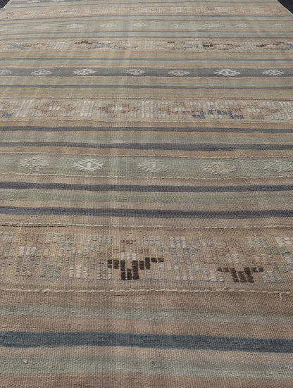 Vintage Hand Woven Turkish Kilim with Stripes in Light Taupe and Neutral Colors Vintage Turkish Kilim Rug, Keivan Woven Arts / rug EN - P13795, country of origin / type: Turkey / Kilim, circa Mid - 20th Century. Vintage Hand Woven Turkish Kil... - Keivan Woven ArtsEN - P13795 - 18000Rug