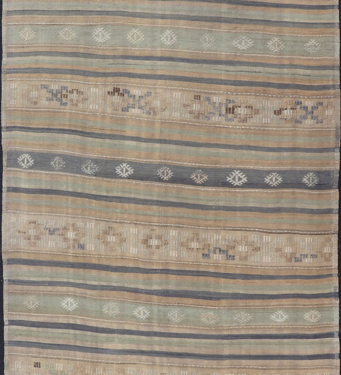 Vintage Hand Woven Turkish Kilim with Stripes in Light Taupe and Neutral Colors Vintage Turkish Kilim Rug, Keivan Woven Arts / rug EN - P13795, country of origin / type: Turkey / Kilim, circa Mid - 20th Century. Vintage Hand Woven Turkish Kil... - Keivan Woven ArtsEN - P13795 - 18000Rug