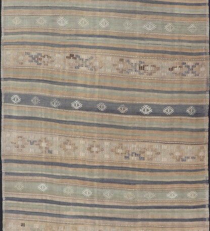 Vintage Hand Woven Turkish Kilim with Stripes in Light Taupe and Neutral Colors Vintage Turkish Kilim Rug, Keivan Woven Arts / rug EN - P13795, country of origin / type: Turkey / Kilim, circa Mid - 20th Century. Vintage Hand Woven Turkish Kil... - Keivan Woven ArtsEN - P13795 - 18000Rug