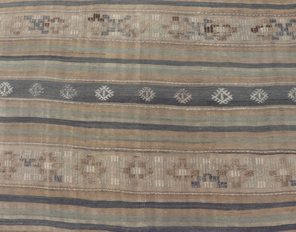 Vintage Hand Woven Turkish Kilim with Stripes in Light Taupe and Neutral Colors Vintage Turkish Kilim Rug, Keivan Woven Arts / rug EN - P13795, country of origin / type: Turkey / Kilim, circa Mid - 20th Century. Vintage Hand Woven Turkish Kil... - Keivan Woven ArtsEN - P13795 - 18000Rug