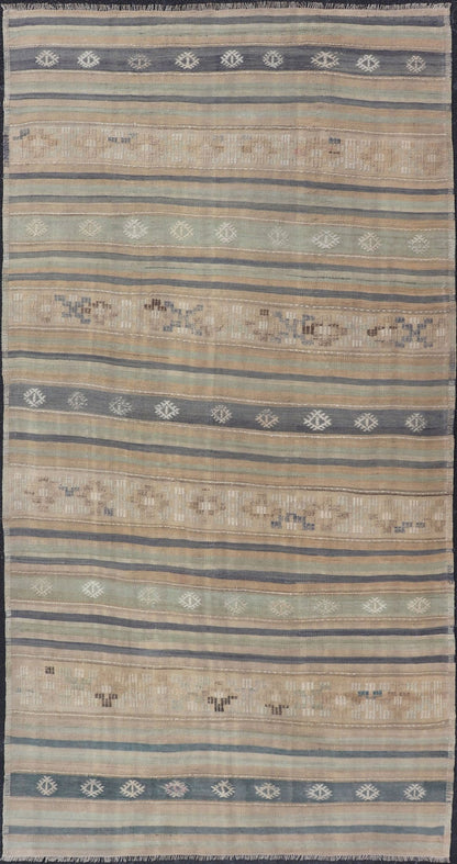 Vintage Hand Woven Turkish Kilim with Stripes in Light Taupe and Neutral Colors Vintage Turkish Kilim Rug, Keivan Woven Arts / rug EN - P13795, country of origin / type: Turkey / Kilim, circa Mid - 20th Century. Vintage Hand Woven Turkish Kil... - Keivan Woven ArtsEN - P13795 - 18000Rug