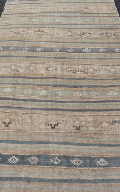 Vintage Hand Woven Turkish Kilim with Stripes in Light Taupe and Neutral Colors Vintage Turkish Kilim Rug, Keivan Woven Arts / rug EN - P13795, country of origin / type: Turkey / Kilim, circa Mid - 20th Century. Vintage Hand Woven Turkish Kil... - Keivan Woven ArtsEN - P13795 - 18000Rug