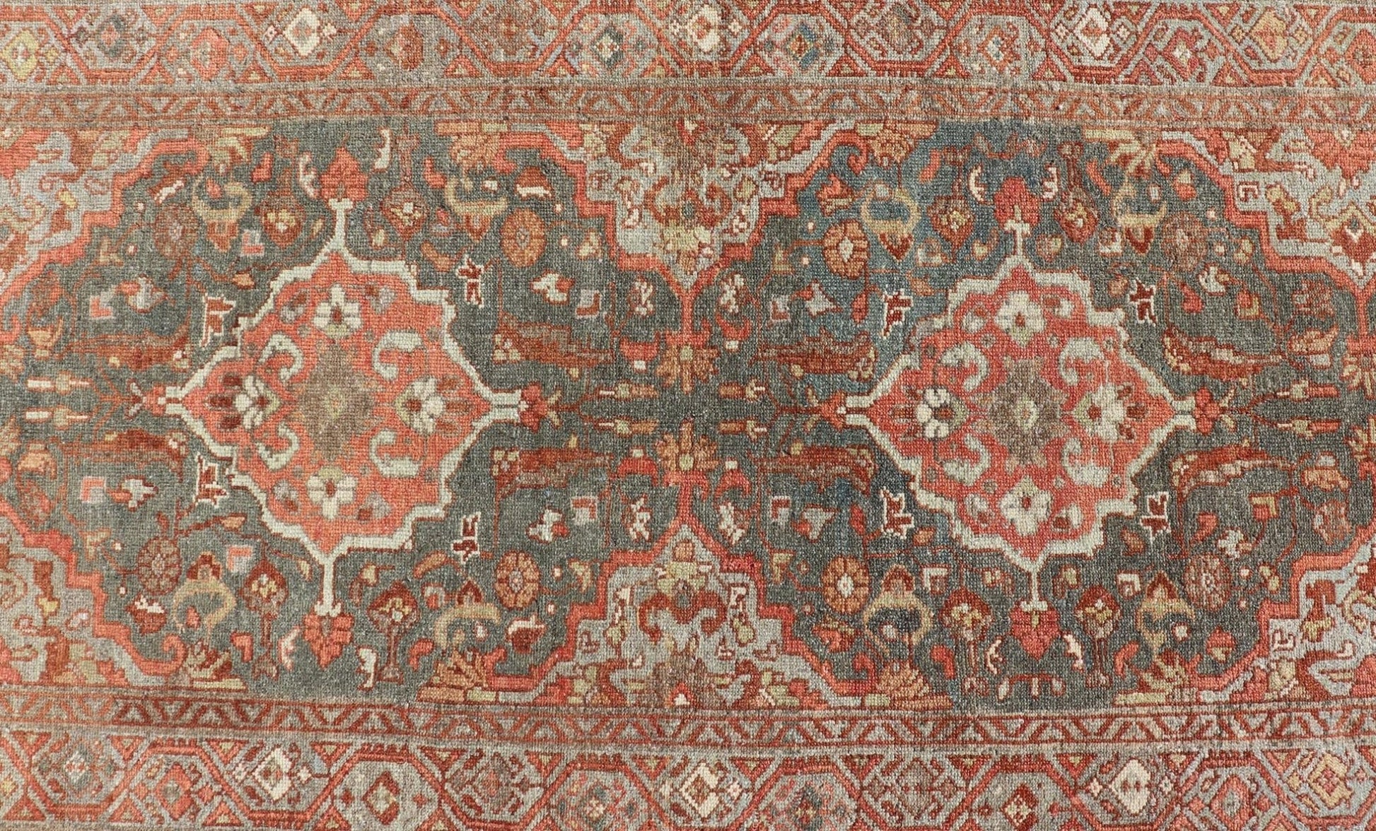 Antique Persian Malayer Runner with All - Over Floral Medallions Design Measures: 2'10 x 9'6 This Persian Malayer features stylized floral medallions contrasting bold colors with dark charcoal and bright red - orange, as well as soft light g... - Keivan Woven ArtsEN - P13902 - 18716Rug