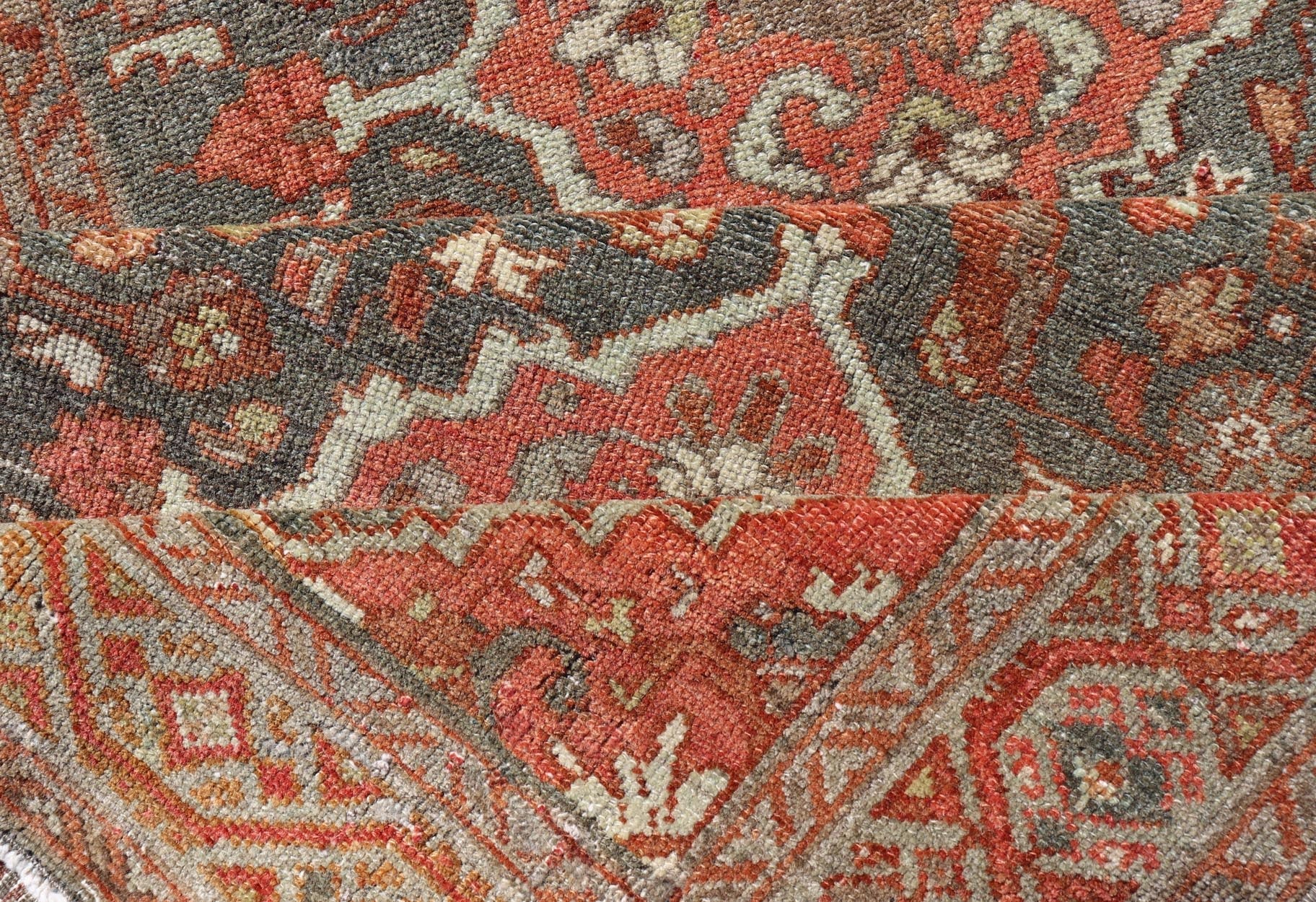 Antique Persian Malayer Runner with All - Over Floral Medallions Design Measures: 2'10 x 9'6 This Persian Malayer features stylized floral medallions contrasting bold colors with dark charcoal and bright red - orange, as well as soft light g... - Keivan Woven ArtsEN - P13902 - 18716Rug