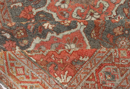 Antique Persian Malayer Runner with All - Over Floral Medallions Design Measures: 2'10 x 9'6 This Persian Malayer features stylized floral medallions contrasting bold colors with dark charcoal and bright red - orange, as well as soft light g... - Keivan Woven ArtsEN - P13902 - 18716Rug