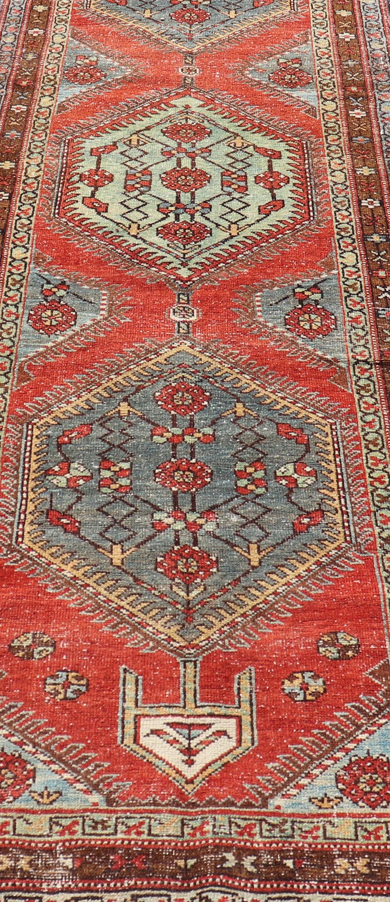 Geometric Medallion Antique Persian Heriz Runner by Keivan Woven Arts Antique distressed Heriz runner, Keivan Woven Arts, rug EN - P13904, country of origin / type: Persian / Heriz, circa Early - 20th Century. Measures: 3'0 x 11'0. - Keivan Woven ArtsEN - P13904 - 18529