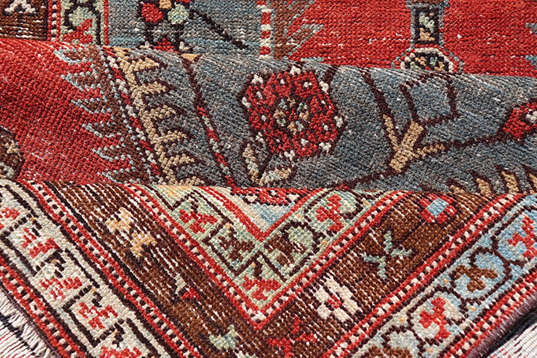 Geometric Medallion Antique Persian Heriz Runner by Keivan Woven Arts Antique distressed Heriz runner, Keivan Woven Arts, rug EN - P13904, country of origin / type: Persian / Heriz, circa Early - 20th Century. Measures: 3'0 x 11'0. - Keivan Woven ArtsEN - P13904 - 18529