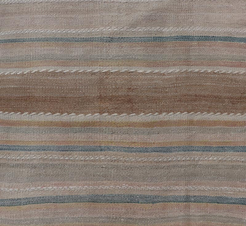 Vintage Turkish Kilim Rug with Horizontal Stripes in Multicolor, blue, brown and neutrals Vintage Kilim Rug, rug EN - P13912 , country of origin / type: Turkey / Kilim, circa Mid - 20th Century. Measures: 2'3 x 7'11. - Keivan Woven ArtsEN - P13912 - 18547Rug