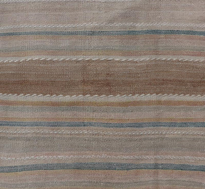 Vintage Turkish Kilim Rug with Horizontal Stripes in Multicolor, blue, brown and neutrals Vintage Kilim Rug, rug EN - P13912 , country of origin / type: Turkey / Kilim, circa Mid - 20th Century. Measures: 2'3 x 7'11. - Keivan Woven ArtsEN - P13912 - 18547Rug