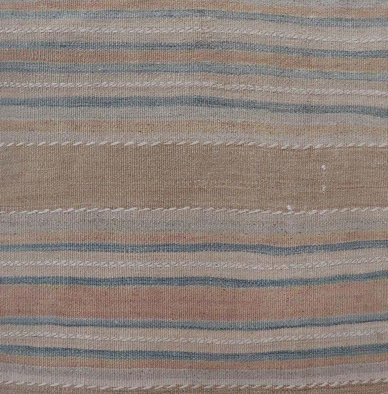 Vintage Turkish Kilim Rug with Horizontal Stripes in Multicolor, blue, brown and neutrals Vintage Kilim Rug, rug EN - P13912 , country of origin / type: Turkey / Kilim, circa Mid - 20th Century. Measures: 2'3 x 7'11. - Keivan Woven ArtsEN - P13912 - 18547Rug