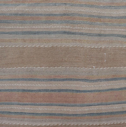 Vintage Turkish Kilim Rug with Horizontal Stripes in Multicolor, blue, brown and neutrals Vintage Kilim Rug, rug EN - P13912 , country of origin / type: Turkey / Kilim, circa Mid - 20th Century. Measures: 2'3 x 7'11. - Keivan Woven ArtsEN - P13912 - 18547Rug