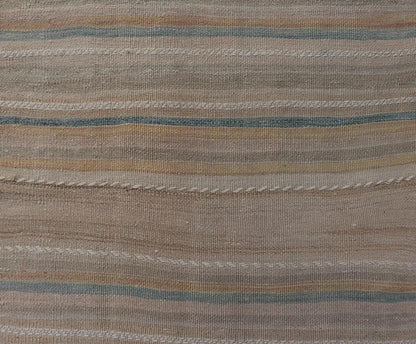Vintage Turkish Kilim Rug with Horizontal Stipes in Light Brown, Blue, Taupe, Multicolor Vintage Kilim Runner in Stripes and Tribal Motifs, with embroideries in taupe, light brown, light teal and light green, Keivan Woven Arts rug EN - 179377, co... - Keivan Woven ArtsEN - P13913 - 18553Rug