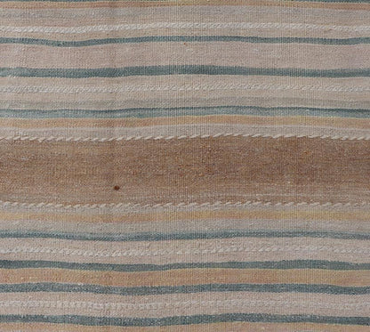 Vintage Turkish Kilim Rug with Horizontal Stipes in Light Brown, Blue, Taupe, Multicolor Vintage Kilim Runner in Stripes and Tribal Motifs, with embroideries in taupe, light brown, light teal and light green, Keivan Woven Arts rug EN - 179377, co... - Keivan Woven ArtsEN - P13913 - 18553Rug