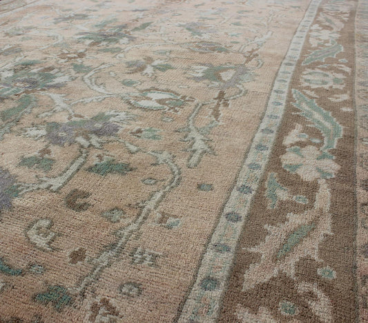Elegant Floral Vintage Turkish Oushak Rug in Cream, Green, Light Peach and Brown kwarugs Elegant floral vintage Turkish Oushak rug in cream, green, peach, and brown, rug enc - 4090, country of origin / type: Turkey / Oushak, circa 1930 The ... - Keivan Woven ArtsENC - 4090 - 1010Rug