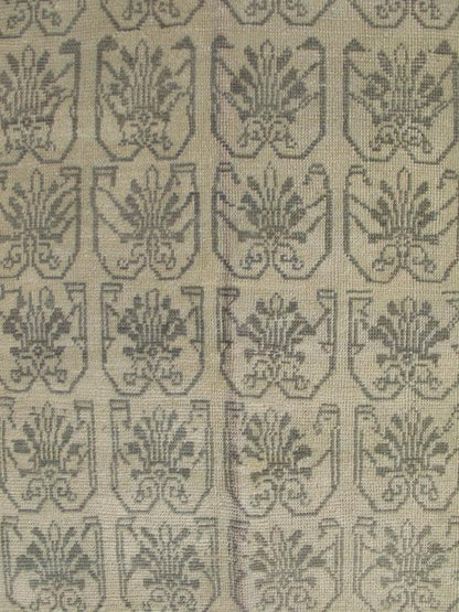 Light Taupe, Gray - Green, and Cream Turkish Tulu Vintage Rug with Latticework Measures:3'4 x 6'2 Light taupe, gray - blue, and cream Turkish Tulu vintage rug with latticework, Keivan Woven Arts rug ENC - 92500, country of origin / type: Turke... - Keivan Woven ArtsENC - 92500 - 2145Rug