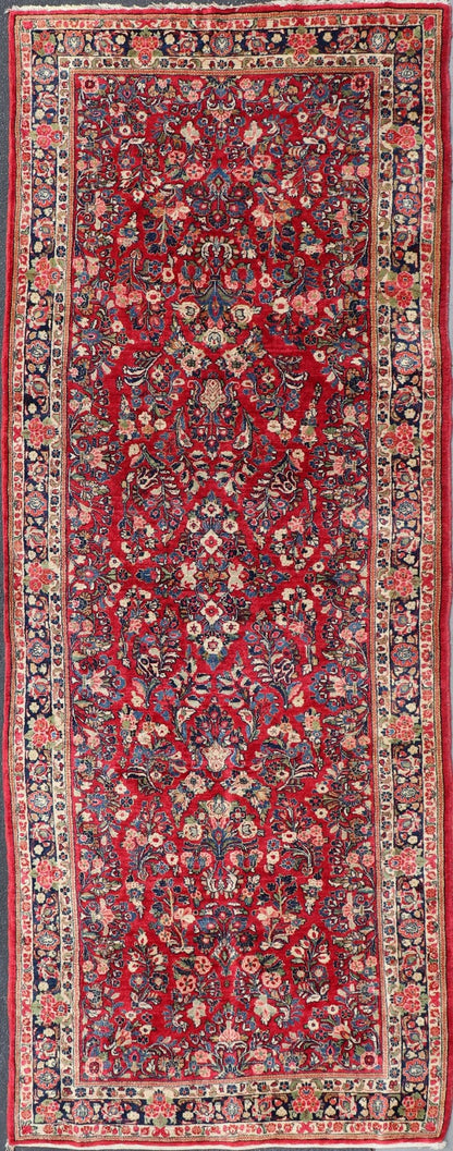 Keivan Woven Arts - Antique Sarouk Long Gallery Runner With All - Over Flower Design in Red Background rug f - 0208, country of origin / type: Iran / Sarouk Farahan, circa 1920 This outstanding antique Sarouk gallery runner from the 1920s is ... - Keivan Woven ArtsF - 0208 - 840Rug