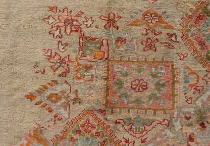 Antique Oushak Carpet With Medallion On A Pale Green Field with Vivid Border. Keivan Woven Arts; rug F - 0305, Country of Origin: Turkey Type: Antique Oushak Design: Floral, Sub - Geometric, All - Over. Measures: 10' x 13'5 This stunning antique Turki... - Keivan Woven ArtsF - 0305 - 533Rug