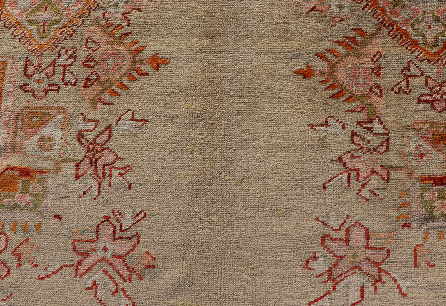 Antique Oushak Carpet With Medallion On A Pale Green Field with Vivid Border. Keivan Woven Arts; rug F - 0305, Country of Origin: Turkey Type: Antique Oushak Design: Floral, Sub - Geometric, All - Over. Measures: 10' x 13'5 This stunning antique Turki... - Keivan Woven ArtsF - 0305 - 533Rug