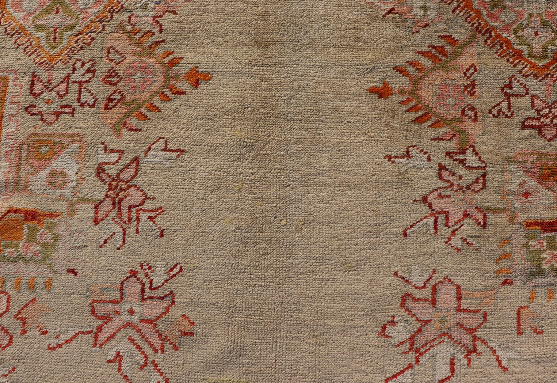 Antique Oushak Carpet With Medallion On A Pale Green Field with Vivid Border. Keivan Woven Arts; rug F - 0305, Country of Origin: Turkey Type: Antique Oushak Design: Floral, Sub - Geometric, All - Over. Measures: 10' x 13'5 This stunning antique Turki... - Keivan Woven ArtsF - 0305 - 533Rug