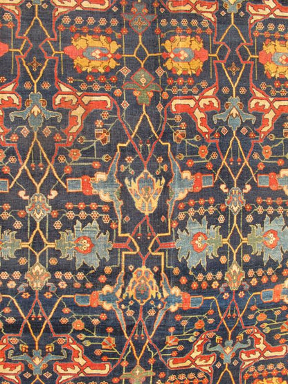 Large Antique Garous Bidjar in Geometric Design in Blue Background & Multi Colors, Antique Persian Bidjar, Large Bidjar, Large Persian rug, Garous design bidjar This magnificent late 19th Century Persian Bidjar brilliantly incorporates breathtak... - Keivan Woven ArtsF - 0402 - 309Rug
