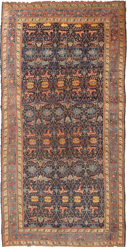 Large Antique Garous Bidjar in Geometric Design in Blue Background & Multi Colors, Antique Persian Bidjar, Large Bidjar, Large Persian rug, Garous design bidjar This magnificent late 19th Century Persian Bidjar brilliantly incorporates breathtak... - Keivan Woven ArtsF - 0402 - 309Rug