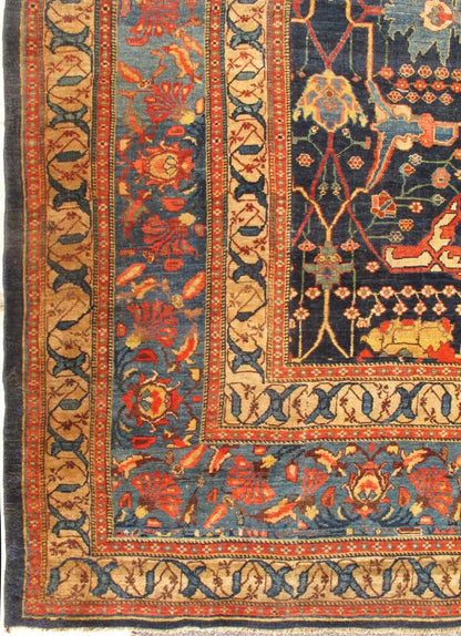 Large Antique Garous Bidjar in Geometric Design in Blue Background & Multi Colors, Antique Persian Bidjar, Large Bidjar, Large Persian rug, Garous design bidjar This magnificent late 19th Century Persian Bidjar brilliantly incorporates breathtak... - Keivan Woven ArtsF - 0402 - 309Rug
