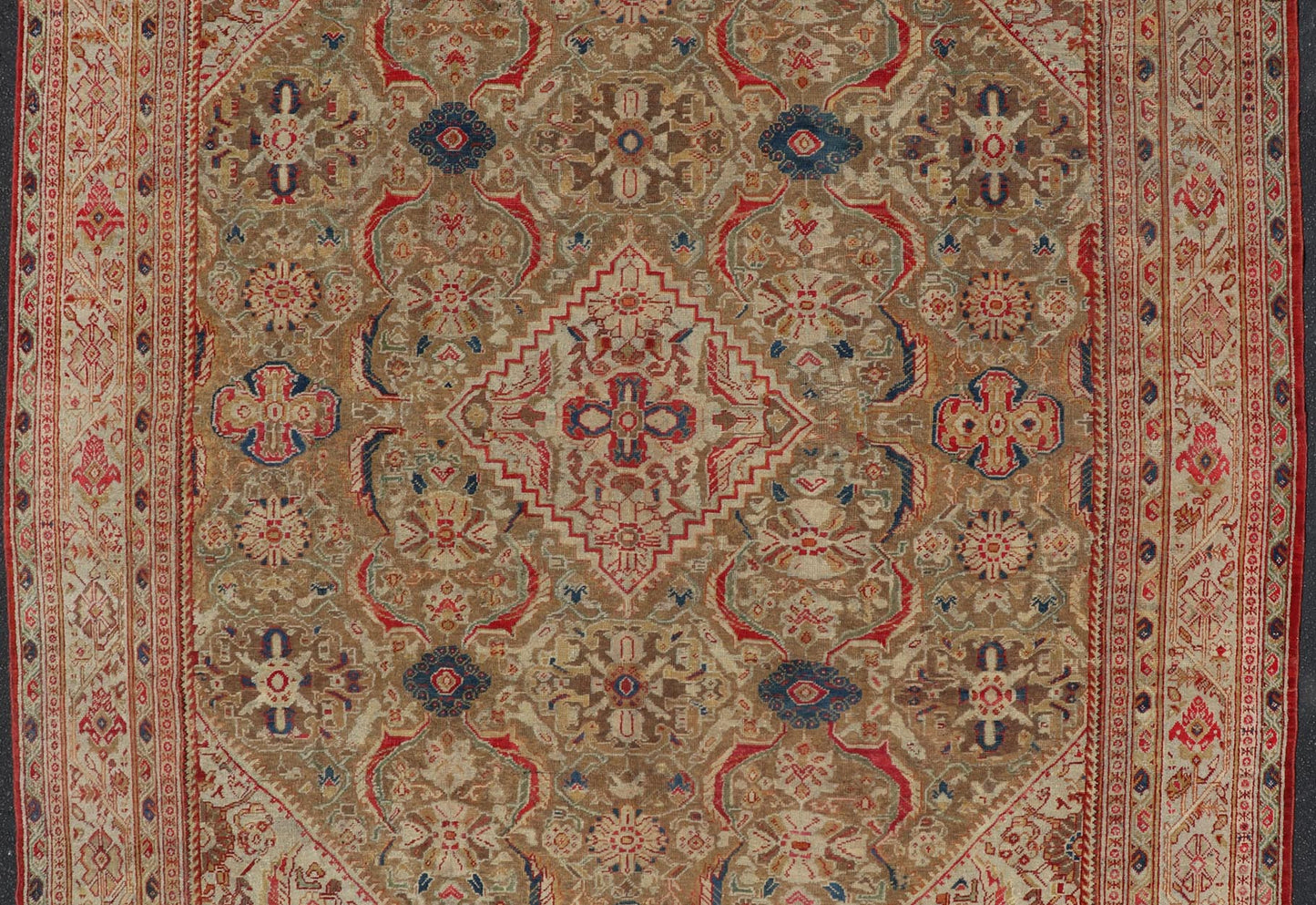 Antique Persian Sultanabad Mahal Carpet with Geometric Design In Green's and Red. Keivan Woven Arts / Rug / F - 0404 country of origin / type: Iran / Sultanabad, circa 1910 This antique Persian Sultanabad - Mahal rug features a unique coloration and a m... - Keivan Woven ArtsF - 0404 - 539Rug