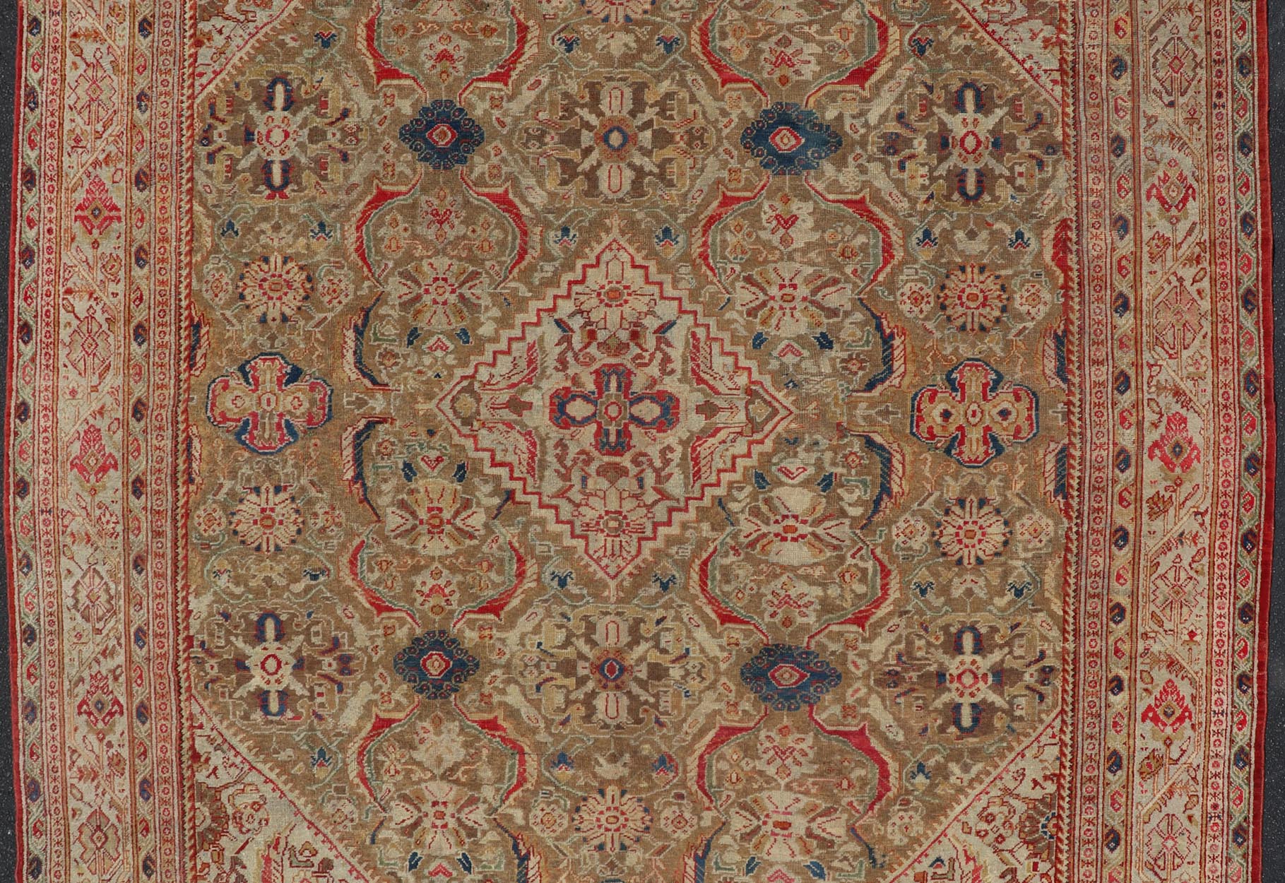 Antique Persian Sultanabad Mahal Carpet with Geometric Design In Green's and Red. Keivan Woven Arts / Rug / F - 0404 country of origin / type: Iran / Sultanabad, circa 1910 This antique Persian Sultanabad - Mahal rug features a unique coloration and a m... - Keivan Woven ArtsF - 0404 - 539Rug