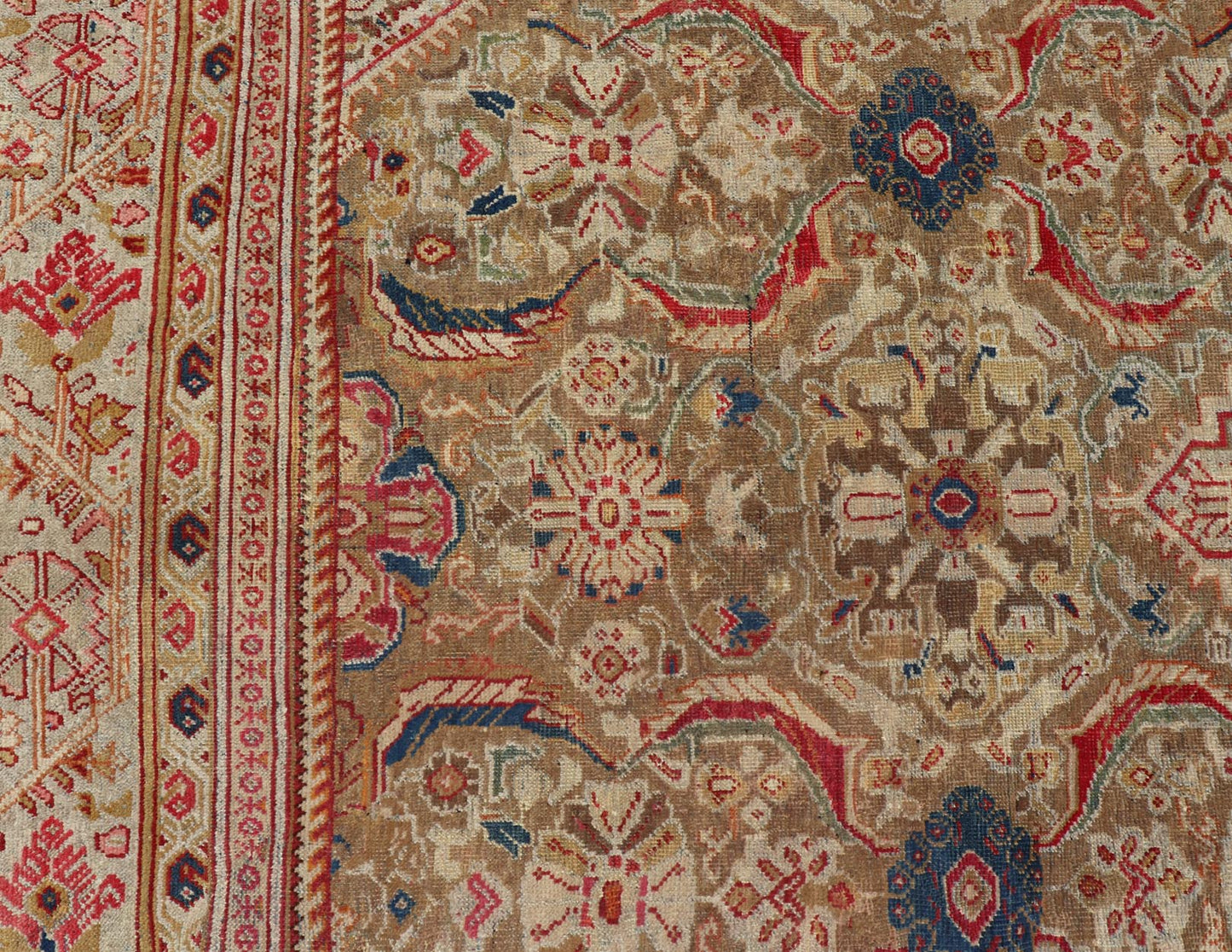 Antique Persian Sultanabad Mahal Carpet with Geometric Design In Green's and Red. Keivan Woven Arts / Rug / F - 0404 country of origin / type: Iran / Sultanabad, circa 1910 This antique Persian Sultanabad - Mahal rug features a unique coloration and a m... - Keivan Woven ArtsF - 0404 - 539Rug