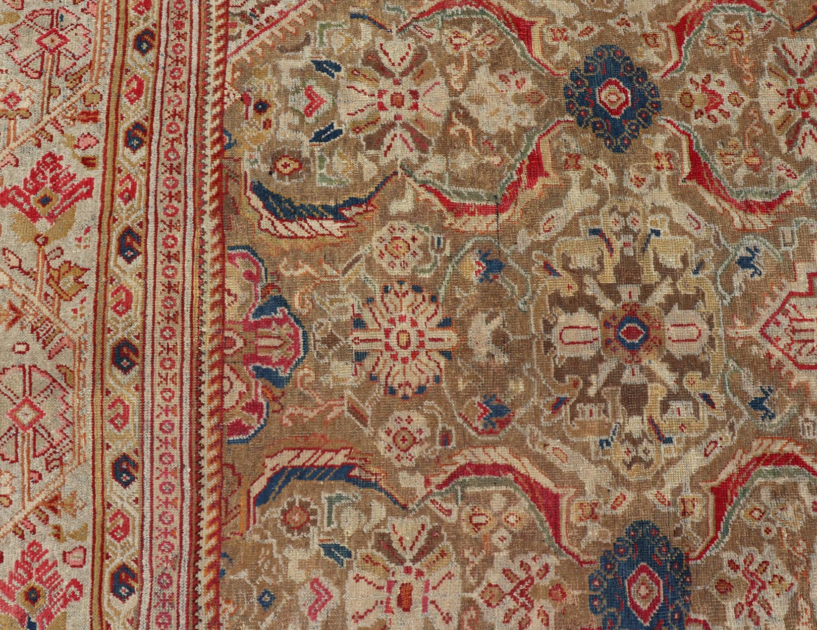 Antique Persian Sultanabad Mahal Carpet with Geometric Design In Green's and Red. Keivan Woven Arts / Rug / F - 0404 country of origin / type: Iran / Sultanabad, circa 1910 This antique Persian Sultanabad - Mahal rug features a unique coloration and a m... - Keivan Woven ArtsF - 0404 - 539Rug
